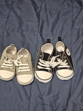 Baby Infant Canvas Sneakers - Black & Light Gray Size 2 And 3 New